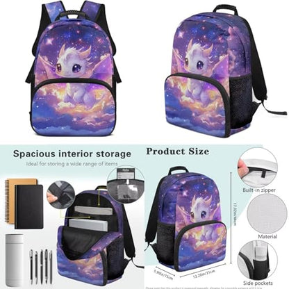 Cute Dragon Elementary School Backpack for Kids - 17 Inch 4PCS Set Backpack with Insulated Lunch Box, Pencil Case & Water Bottle Holder with Adjustable Strap for All Day School - color: Cute Dragon