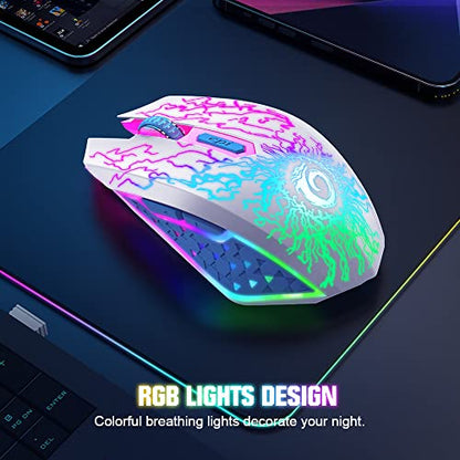 VersionTECH. Wireless Gaming Mouse, Rechargeable Computer Mouse Mice with Colorful LED Lights, Silent Click, 2.4G USB Nano Receiver, 3 Level DPI for PC Gamer Laptop Desktop Chromebook Mac-White - color: White