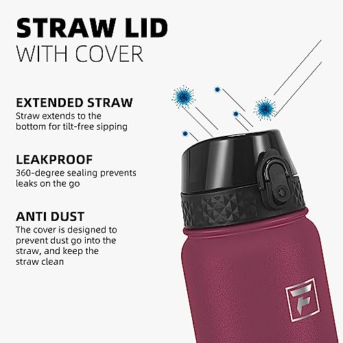 Fanhaw 20 Oz Kids Insulated Stainless Steel Water Bottle with Straw Lid, Leakproof & Anti-Dust Everyday Use Bottle for School, Women & Men, Back to School Essentials (Red Black) - color: Red Black, style: 20 Ounces