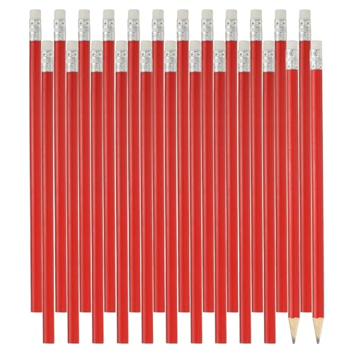 PATIKIL Round Wooden Pencils Bulk, 24 Pack HB Graphite Pencils with Eraser for Office Supplies, Engineering Marking Writing Art Drawing Supplies, Red - color: Red