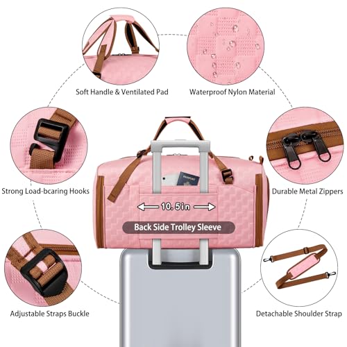 Convertible Garment Bags for Travel - Carry on Garment Duffle Bag with Backpack Straps for Men Women, 4 in 1 Large Travel Duffel Bags with Shoes Compartment Hanging Suit Dress Weekender Bag 3pcs Set - color: B-Pink