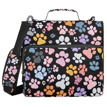 Bolaz Durable 3 Ring Binder Bag with Zipper,Colorful Footprint Pattern,1.5 Inch Multi-Pockets Organizer with Shoulder Strap and Handle - color: Colorful Footprint Pattern