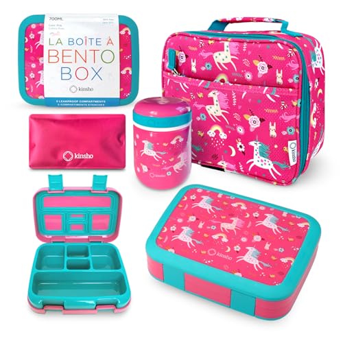 Bento Box With Lunch Bag, Insulated Stainless Steel Thermo For Hot-Cold Food Or Soup, Ice Pack Set For Kids Girls Toddlers Snacks For Daycare, Ages 3 To 7, Pink Unicorn - color: Pink Teal Unicorn Set