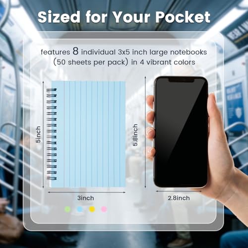 Koogel Spiral Index Cards 3x5 Ruled, Multicolor Spiral Bound FlashCards with Waterproof Cover, Tear-Off Note Cards with Ring for Studying, School & Office, 400 Count (5 Packs of 80) - color: 4 colors