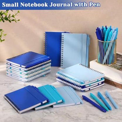 Fulmoon 12 Set Small Spiral Notebooks A6 with Pens Bulk, Multicolor 4" x 6" Pocket Notebooks Mini Lined Journals 50 Sheets for Back to School Supplies Students Gifts Rewards Office (Ocean Blues) - color: Ocean Blues