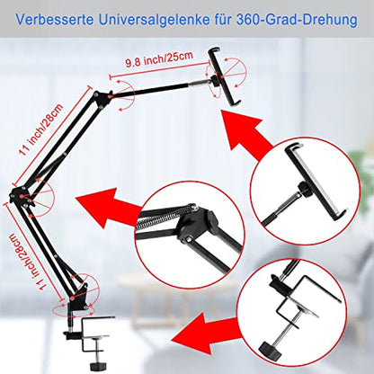 Tablet Stand Adjustable,Foldable Arm Stand for Bed,Aluminum Universal Flexible Tablet Holder with 360 Degree Rotation Compatible with iPad/iPhoneX/iPad Pro/N-Switch,or Other 4.5~12.9 Inches Devices