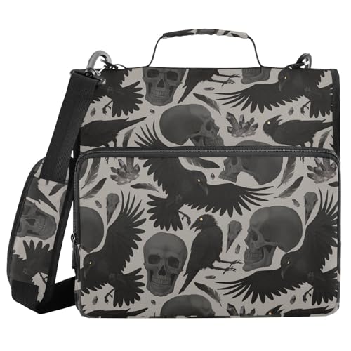 Gothic Halloween Bird Skull Zipper Binder Bag 3 Ring with Shoulder Strap Zippered Binder Fits 13 Inch Laptop File Folder Document Organizer for College Office Supplies - color: Gothic Bird Skull