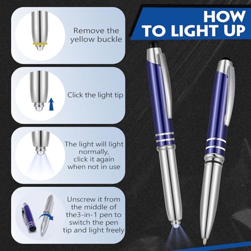 Zonon 15 Pieces 3 in 1 Multi-Function Touch Pen with LED Flashlight and Stylus Tip Multi-Function Ballpoint Pen, 1.0 mm Black Ink Ballpoint for Touch Screens Back to School Gifts(Blue) - color: Blue