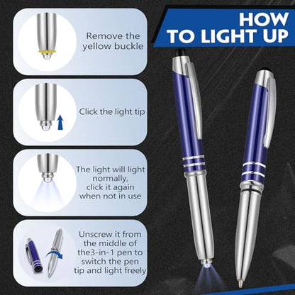 Zonon 15 Pieces 3 in 1 Multi-Function Touch Pen with LED Flashlight and Stylus Tip Multi-Function Ballpoint Pen, 1.0 mm Black Ink Ballpoint for Touch Screens Back to School Gifts(Blue) - color: Blue