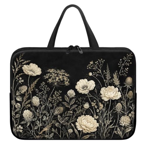 13 Inch Laptop Case Sleeve with Handle, Shockproof Slim Carrying Case | Soft Lining Computer Bag for MacBook Air 13 M3/M2/M1, MacBook Pro 13/14, iPad Pro 13 M4, Black White Roses - color: Black White Roses, size: 13-14 inch