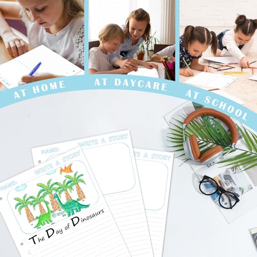 50 Sheets 8.5 x 11" Story Writing Paper for Kids Loose Leaf Draw and Write Paper 3/4" Long Rule Double-Sided K2 Write Story Handwriting Practice Paper Kindergarten Storybook Paper with Lines