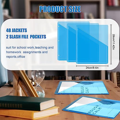 Seajan 48 Pcs Pocket Folders for 3 Ring Binder Clear Plastic Folders Sleeves with 2 Pockets 3 Hole Punch Binder Dividers Poly Slash File Jackets for Office School Document Organizer (Blue) - color: Blue