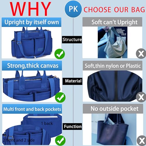ZHMO Canvas Tote Bag for Women,Women's Bags Crossbody Bags Work Laptop Tote Bag Large Handbags Purse for Travel Nurse Teacher - color: New Upgrade Navy Blue With Compartments and Side Cup Holders