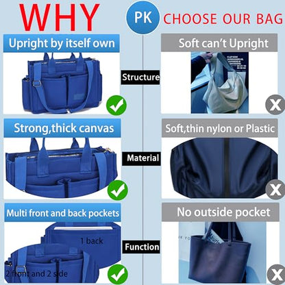 ZHMO Canvas Tote Bag for Women,Women's Bags Crossbody Bags Work Laptop Tote Bag Large Handbags Purse for Travel Nurse Teacher - color: New Upgrade Navy Blue With Compartments and Side Cup Holders