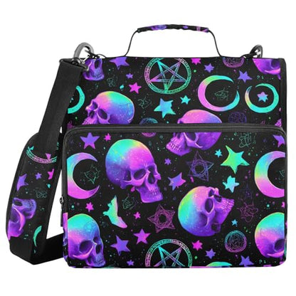 3 Ring Zipper Binder Purple Blue Skull Moon Binders Bag with Shoulder Strap 500 Sheets Paper Organizer Trapper Keeper Documents Storage File Folder for School Office - color: A860