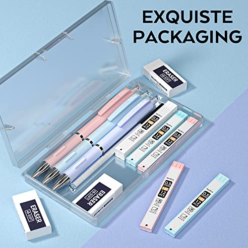 Nicpro 3PCS Pastel Mechanical Pencil Set, 0.5 Mechanical Pencils with 6 Tube HB Lead 0.5mm, 3 Eraser and 9 Eraser Refill & Case, Aesthetic School Supplies for Drafting Sketching, Drawing & Writing - style: 3 Pack (0.5mm)