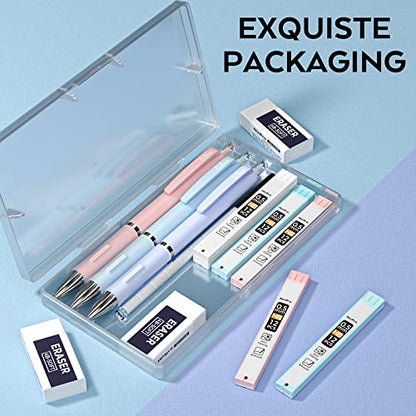 Nicpro 3PCS Pastel Mechanical Pencil Set, 0.5 Mechanical Pencils with 6 Tube HB Lead 0.5mm, 3 Eraser and 9 Eraser Refill & Case, Aesthetic School Supplies for Drafting Sketching, Drawing & Writing - style: 3 Pack (0.5mm)