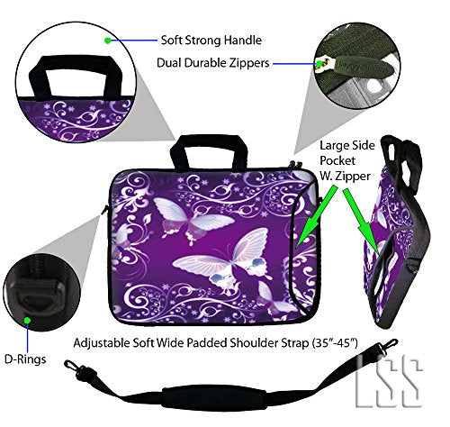 LSS 13.3 inch Laptop Sleeve Bag Notebook with Extra Side Pocket, Soft Carrying Handle & Removable Shoulder Strap for 12" 12.1" 13" 13.3" Apple MacBook Air, GW, Acer, Aspire Asus, Dell, HP, Sony, T - color: Purple Butterfly, size: 13 in – 13.3 in