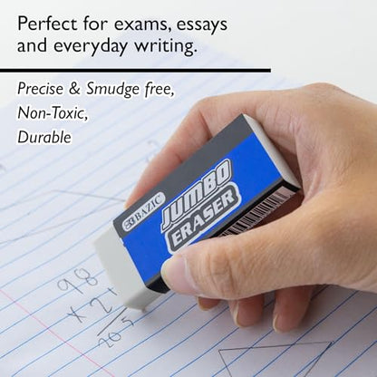 BAZIC Products Jumbo Block Erasers, Latex-Free, PVC-Free, 4 Count | latex-free and PVC-free, large jumbo block erasers, Clean erase, minimal crumbs, school, art, home - size: 1-Pack