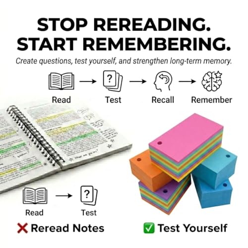 Blank Flash Cards with Rings & Box 900 Multicolor 2x3.5 USA Made | For active recall, vocabulary, homeschooling, language learning, exam prep, and spaced repetition. - style: Hole Punched