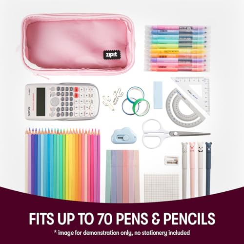ZIPIT Half & Half Pencil Case for Girls, Aesthetic 3 Compartment Zipper Pouch for School, Stationery Bag for Teen and Adults, Pink - color: Light Pink
