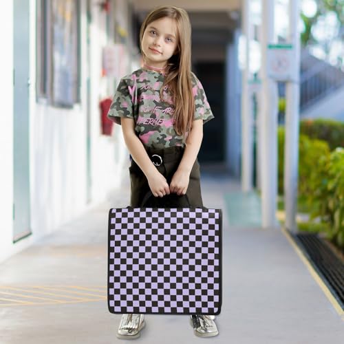 Lavender Purple Black Checkered Binder Bag 3 Ring Zipper Binders with Shoulder Strap for School Office Organizer Storage - color: Q015