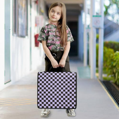 Lavender Purple Black Checkered Binder Bag 3 Ring Zipper Binders with Shoulder Strap for School Office Organizer Storage - color: Q015