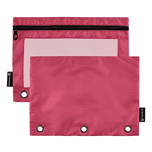 Viva Magenta Red Pencil Pouch for 3 Ring Binder Pencil Pouches with Zippers Clear Window Binder Pockets Pencil Bags for Work Daily Organzier Office 2 Packs - color: Viva Magenta Red