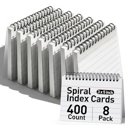Koogel Spiral Index Cards 3x5 Ruled, 400 Count (5 Packs of 80) White Spiral Bound FlashCards with Waterproof Cover, Tear-Off Note Cards with Ring for Studying, School, Office & Memory - color: white