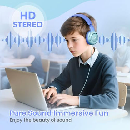 Acer Kids Headphones - 85/94dB Volume Limiter, Foldable Wired Over Ear Headphones for Travel, 3.5mm Jack, Toddler Headphones for School, Travel, iPad, Tablet, Blue Gradient, HK03 - color: Blue Gradient