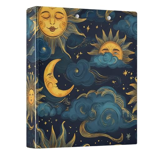 3 Ring Binder Moon Sun Galaxy Astrology 1.5 inch Binders Three Ring Binders with Clipboard Fit 8.5'' x 11'' Paper 3 Interior PVC Clear Pockets for Office Supplies - color: Multi50, size: 1 Pack