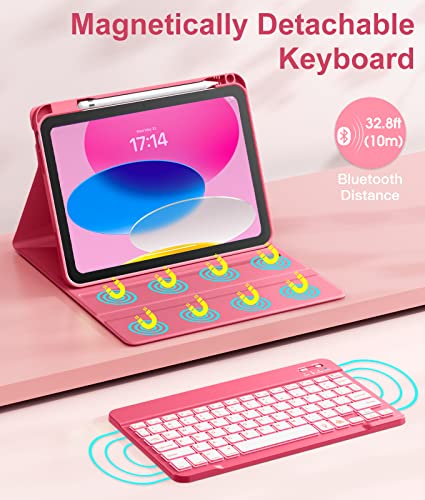Hamile for iPad 11th 10th Generation Case with Keyboard - 7 Colors Backlit Wireless Detachable Folio Keyboard Cover with Pencil Holder for iPad 11-inch A16 2025 10th Gen 10.9 Inch 2022 (Pink) - color: Pink