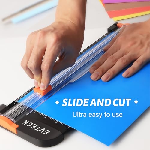 Evteck A4 Paper Cutter Slider Trimmer for Cardstock Photo Vinyl | 12 Inch, with Security Blade and Foldable Ruler, for Crafting Scrapbooking - color: Black