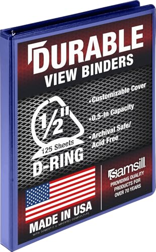 Samsill Durable 0.5 Inch Binder, D Ring Binder, Customizable Clear View Cover, Dark Blue, Holds 125 Pages - color: Dark Blue, size: 1 Pack