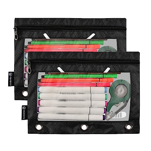 Fisyme Hockey Stick Puck Black Pencil Pouch for 3 Ring Binder Pencil Case Pencil Bag Zipper Pouch with Clear Window for Office Supplies 2 Pack - color: multi-13