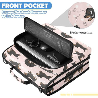 Cartoon Dachshunds 2inch 3 Ring Zipper Binder Multi-Pocket Storage Holds 14 Inch Laptop for Students and Office Use - color: Cartoon Dachshunds
