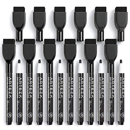 ARTEZA Black Dry Erase Markers with Erasers – Pack of 36 Magnetic Fine Tip Whiteboard Pens with Low-Odor Ink for Office & Home Use - size: 1 Count (Pack of 36)
