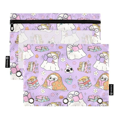 ZAZYXTJ Ghost Binder Pencil Pouchs 3 Ring with Zipper Clear Window Office Organizers bag for School Students Teacher Supplies 2 Pack - color: Ghost