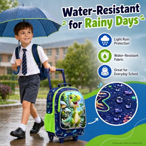 CCJPX 18" Dinosaur Rolling Backpack for Boys, 3Pcs Kids Wheeled Bookbag with Lunch Box, Lightweight Roller School Bag for Elementary Preschool(Green) - color: Green Dinosaur02