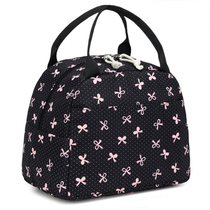 LEDAOU Kids Lunch Bag for Girls, Insulated School Lunch Box, Lightweight | Insulated interior, lightweight design, front pocket, smooth dual zippers, ideal for school and travel - color: Black Bow