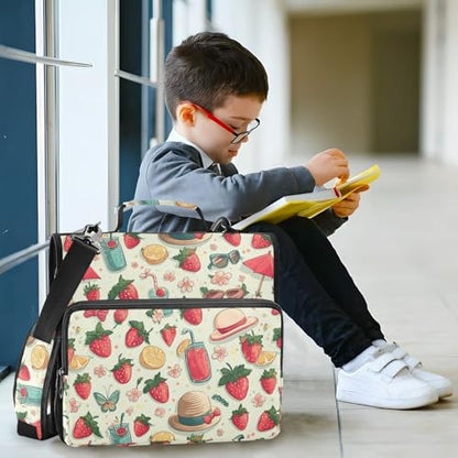 3 Ring Zipper Binder Strawberry Binders Bag with Shoulder Strap 500 Sheets Paper Organizer Trapper Keeper Documents Storage File Folder for School Office - color: A428