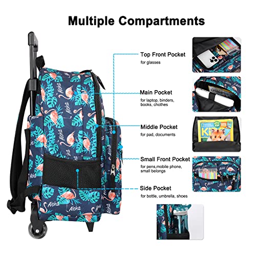 Tilami Rolling Backpack 18 inch Double Handle with Lunch Bag Wheeled Kids Backpack, Flamingo Black - color: Flamingo Black