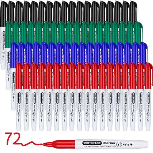 SFAIH Black, Red, Green, Blue Dry Erase Markers Fine Tip 72 Pack for Whiteboard - color: 4 Colors