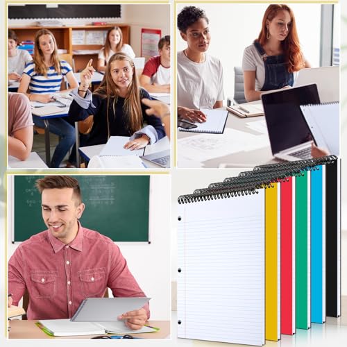 MotiMind 10 Pack 8.5" x 11" Top Spiral Notebook with 3 Hole Punched White Legal Pads College Ruled Notepad 50 Sheets Hard Cardboard Paper Wirebound Notepad for Office Business School - color: Vivid Colors