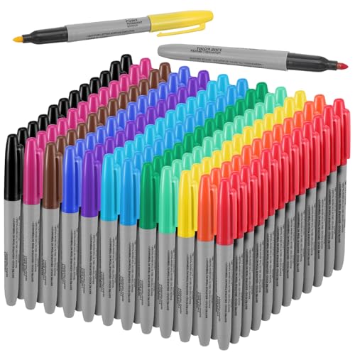 12 Colors Permanent Markers, 144Pcs Colored Marker Set, Quick Drying, Fade Resistant, Fine Point Permanent Markers for Teacher, Art Supplies, Coloring, Drawing