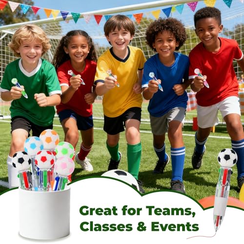 Soccer Party Favors Soccer Pens Mini Multicolor Pen in One Cute Fun 4-in-1 Pens Bulk Cool Ballpoint Pens for Birthday Gifts Teacher Supplies (Soccer, 24) - style: Soccer