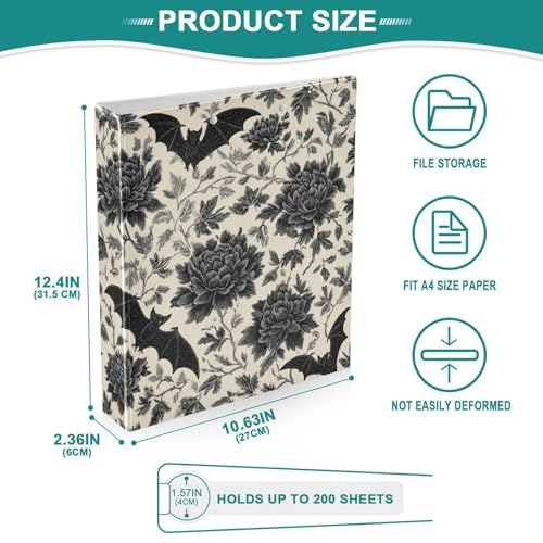 Goth Bath Round Ring Binders Crow (1) 1.5 Inch 3 Ring Binder with Clipboard Holds 200 Sheets Office Home School - color: Multicolored 14