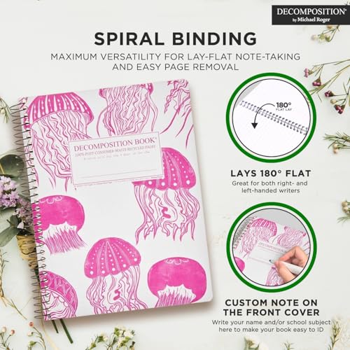 Decomposition Jellyfish College Ruled Spiral Notebook - 9.75 x 7.5 Journal with 160 Lined Pages - 100% Recycled Paper - Cute Notebooks for School Supplies, Home & Office - Made in USA - color: Jellyfish