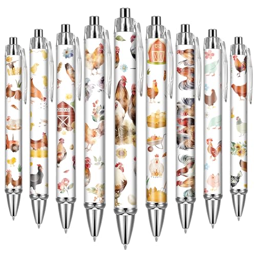 Rooster Chickens Ballpoint Pens - Office 24 PCS Supplies Retractable Gifts Cute Black Ink Point Office Funny Writing Pen Gift Bulk for Women Men Nurse Teacher Students Home Work Journaling - style: Rooster