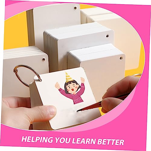 Lurrose 1set Blank Index Cards Metal Binder Rings Pre-punched Study Flash Cards for Memo Notepad for School Office Diy Projects